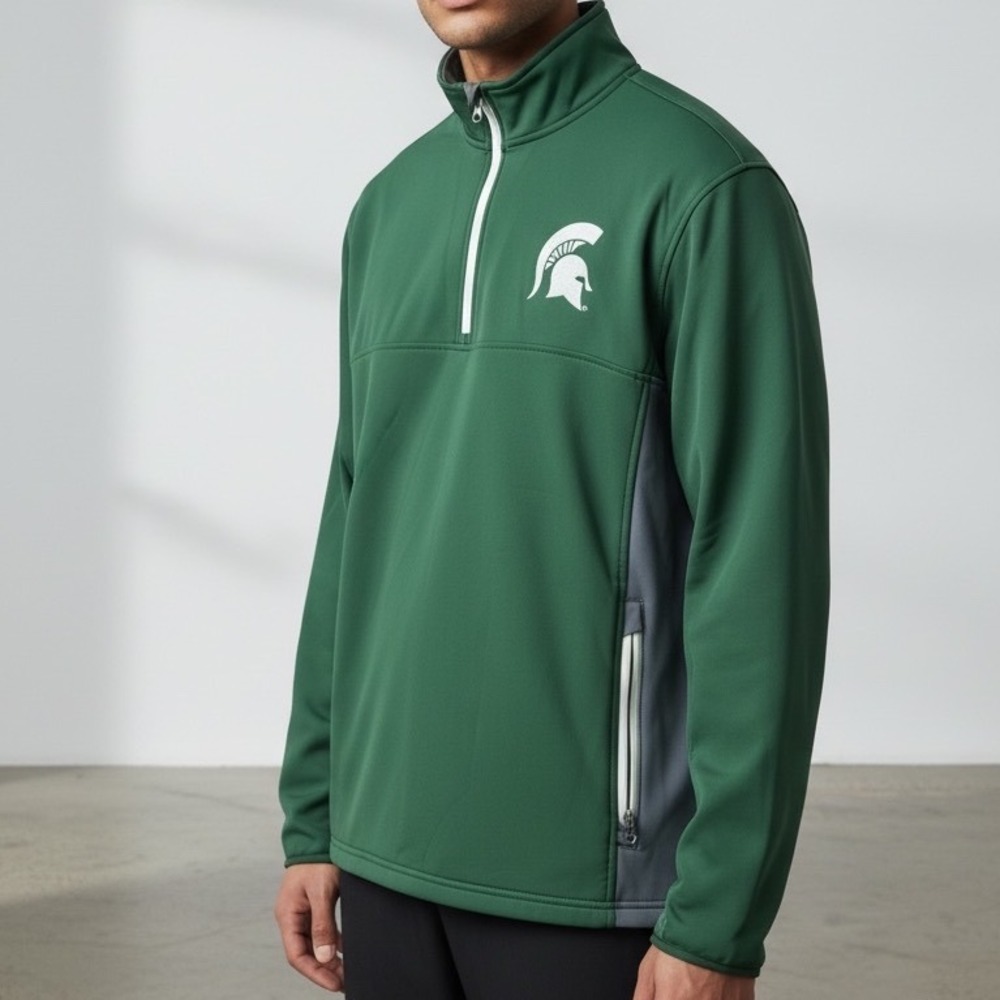 Pro Edge‎ MSU  Michigan State Spartans Qtr Zip Pullover Jacket Green Medium 💚
